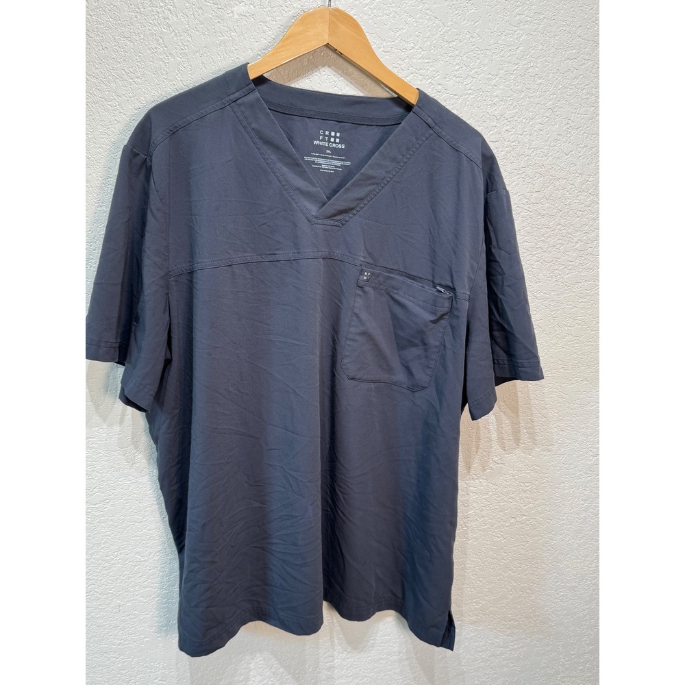 White Cross CRFT Women 2XL Dark Gray V-Neck Scrub Top Fluid Repellent Bamboo Mix